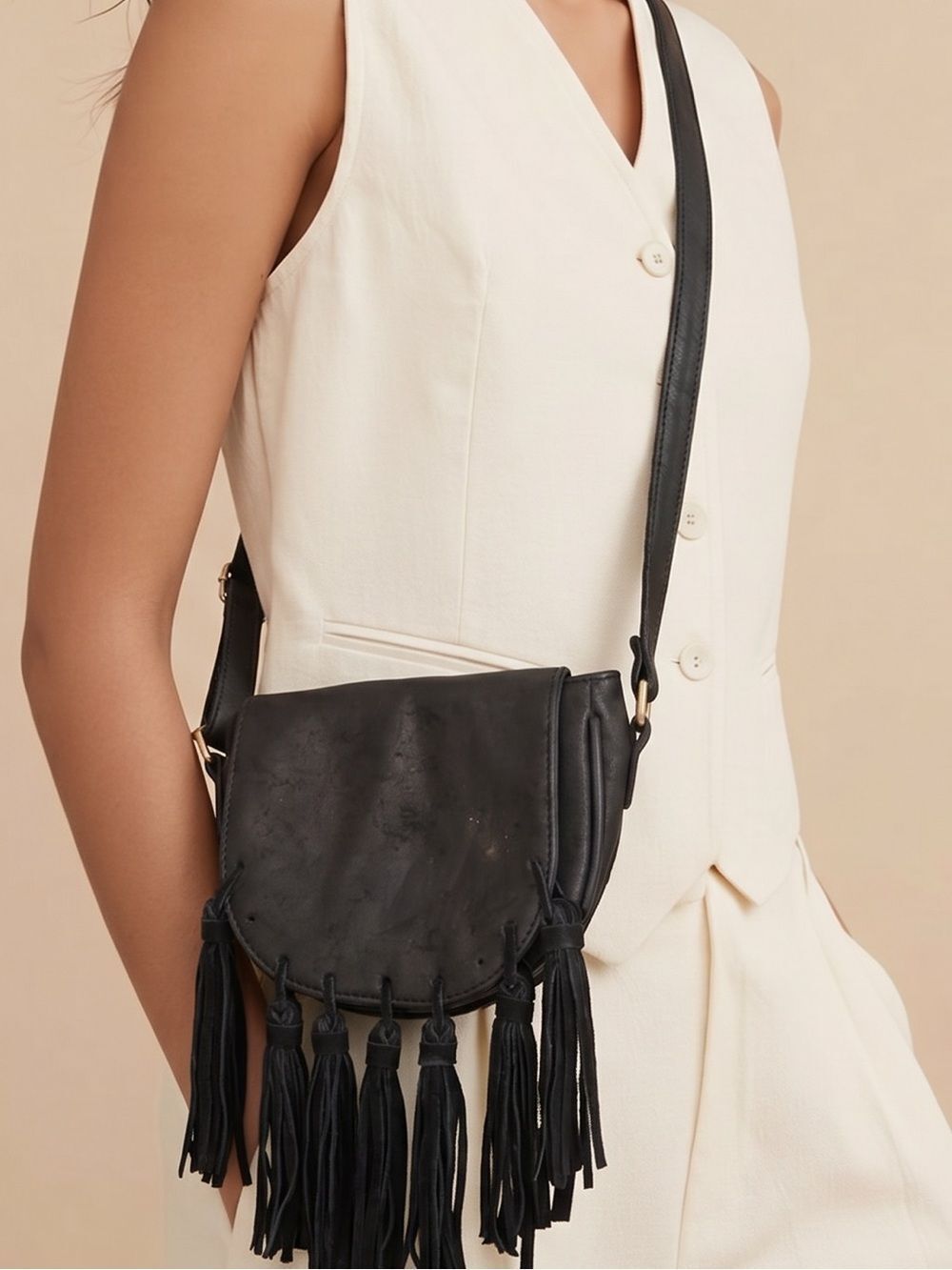 BOHO Black Fringe Crossbody Purse